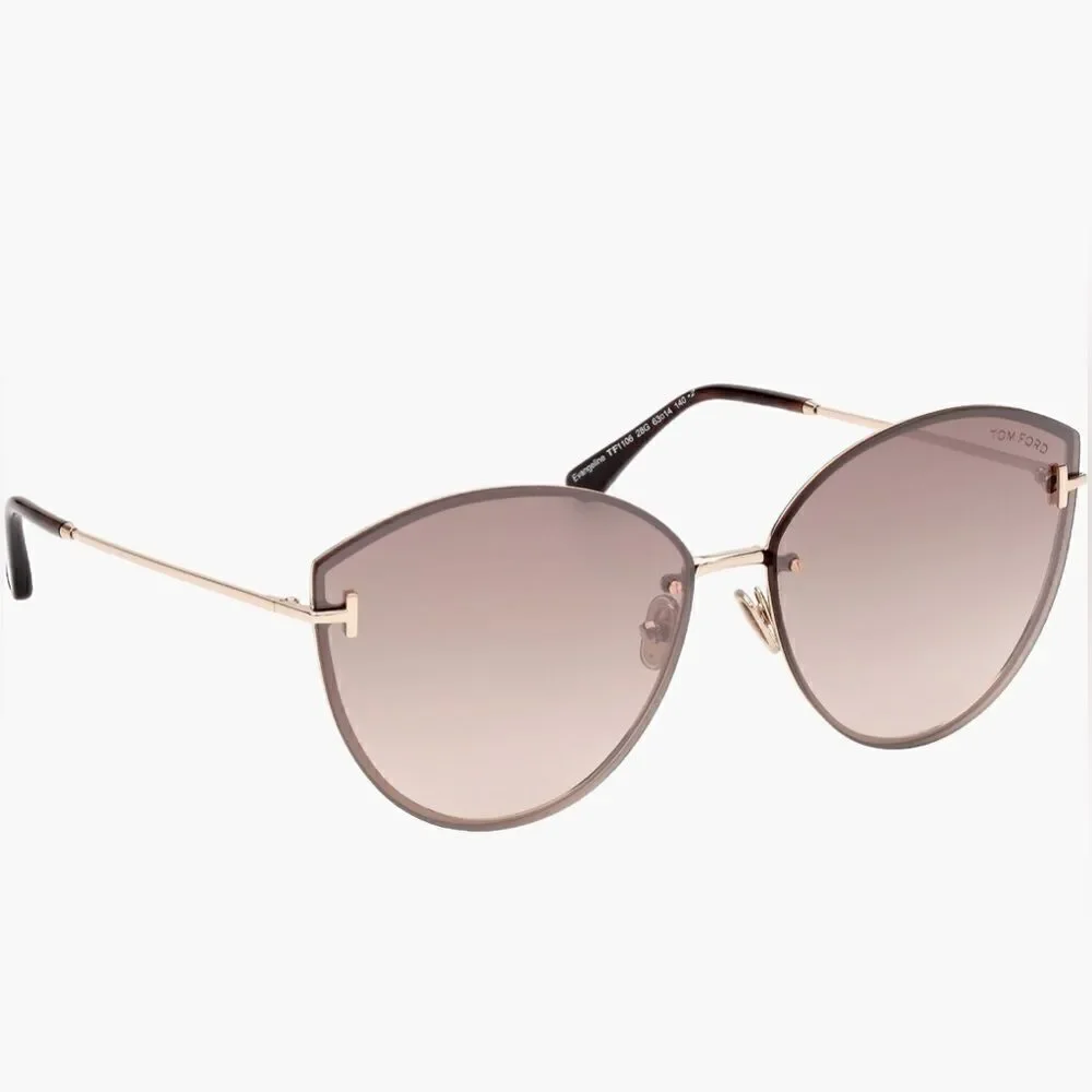 Tom Ford Evangeline 63mm Oversized Gradient Cat Eye Sun glasses rose gold/brown
